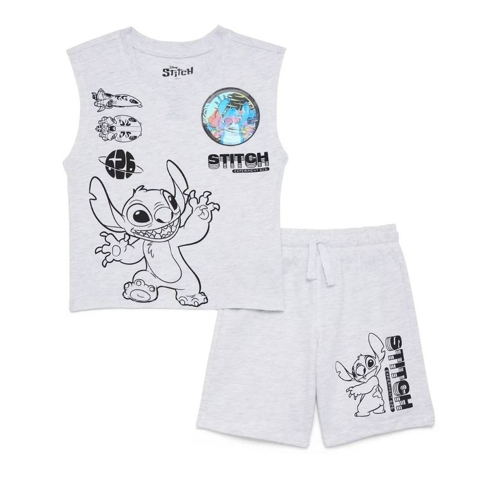Disney Stitch Muscle Tank & Shorts Set Heather Gray Kids 2pc Outfit 4T